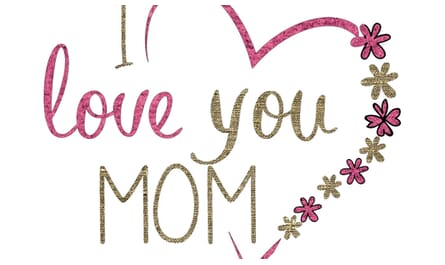Muttertag Breitenbach Communications: Ein Herz aus Blüten mit dem Schriftzug "I love You MOM"